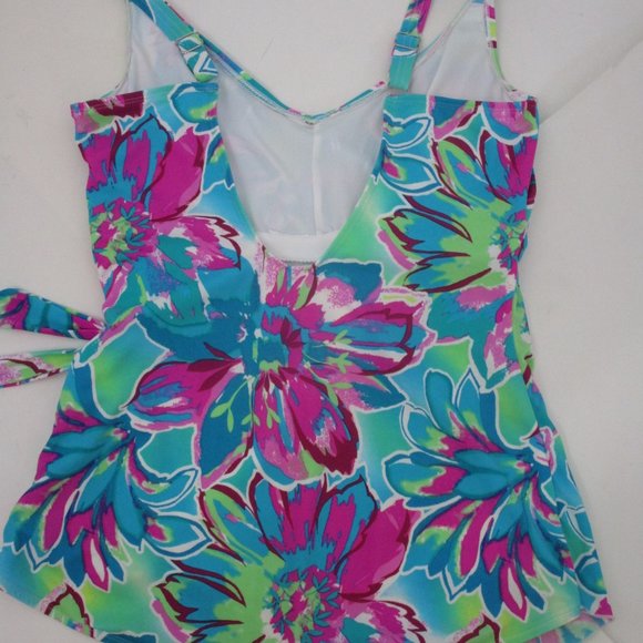 42D Tropical One Piece Shaper Swimsuit Bright Teal Pink Lime - Picture 8 of 10